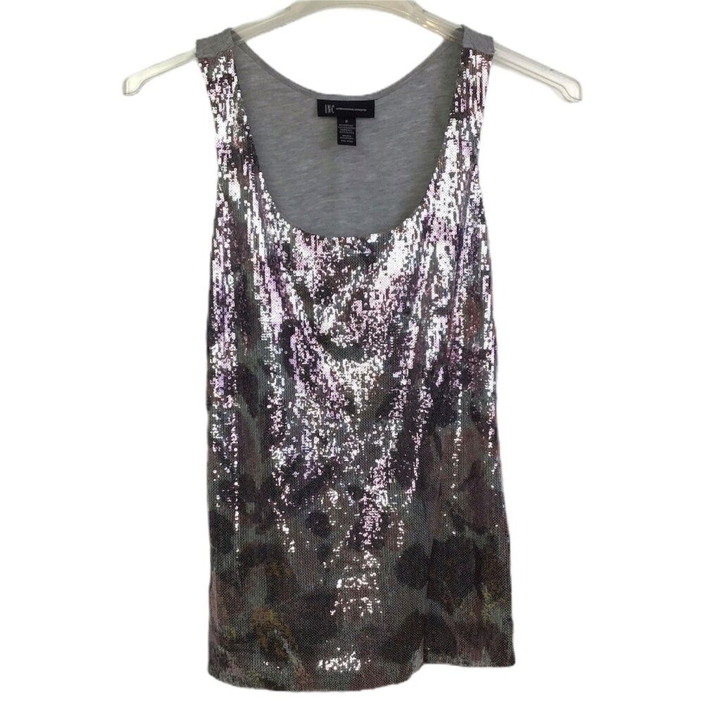 International Concepts Womens S Sequined Front Tank Top Knit Back Scoop Neck